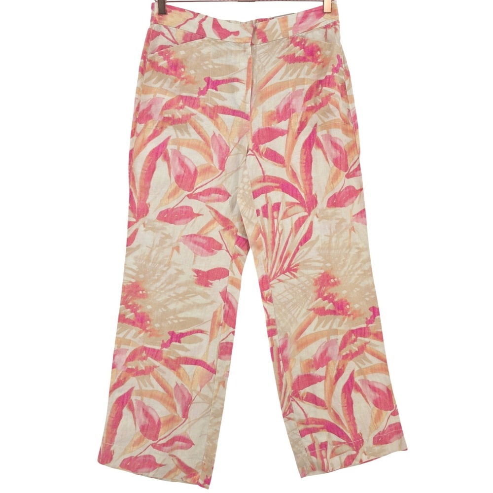 Chico's Womens S (10) Havana Shores Linen Wide Leg Pants NWT‎